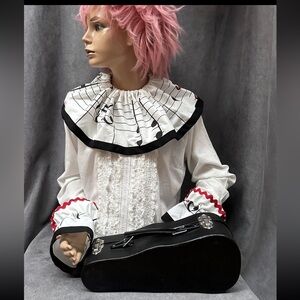 Vintage musical clown collar ruff costume accessory set cuffs mini guitar case